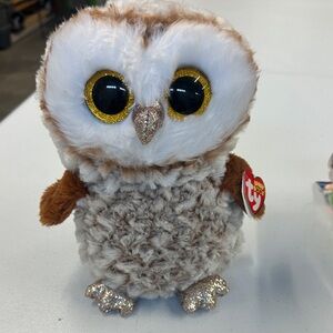Ty Owl Plush with Glittery Gold and Brown Accents